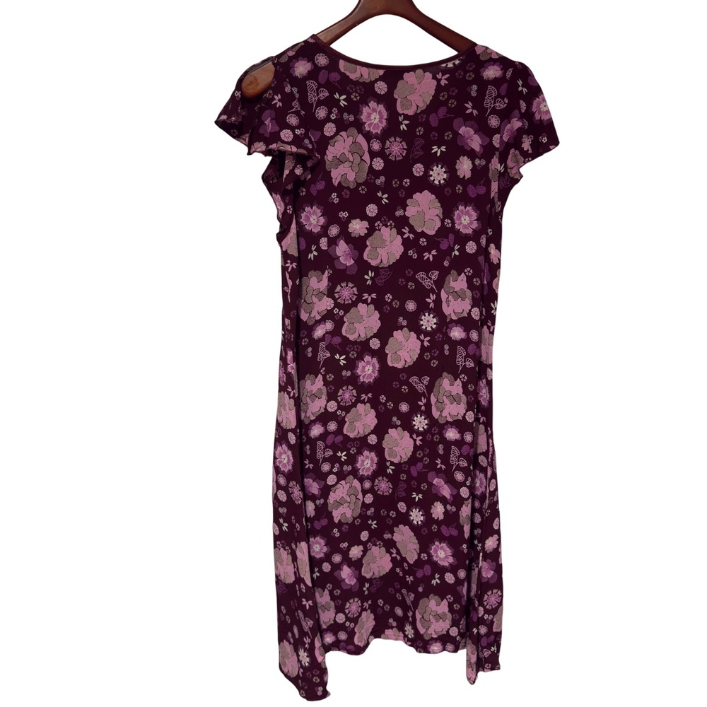 La Redoute Burgundy Pink Floral Viscose Dress Size 16 Boho Midi Tiered France - Picture 8 of 8